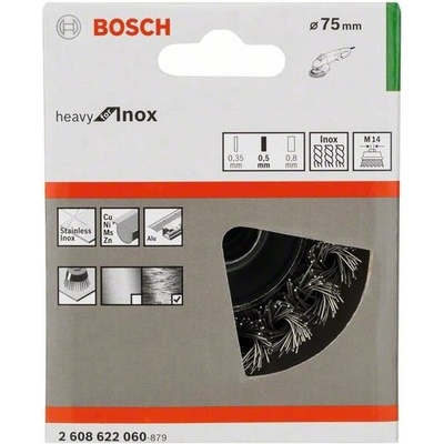 BOSCH Hrnkový kartáč, copánkový, 75, nerezová ocel 75 mm, 0,5 mm, M14 2608622060