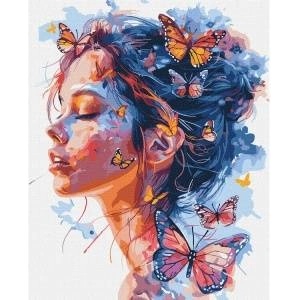 Ideyka Painting by numbers on frame KHO8458 Girl and butterflies 40x50 cm AP0118