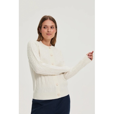 Moodo Пуловер с декоративно плетено бие в цвят екрю Moodo Moodo | Byal | ЖЕНИ | XS