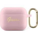 Guess GUA3SSSI калъф за AirPods 3, розов силикон, Vintage Script (GUA3SSSI)