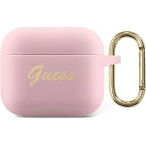 Guess GUA3SSSI калъф за AirPods 3, розов силикон, Vintage Script (GUA3SSSI)