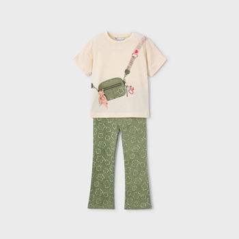 Mayoral Комплект клин в зелено с цветя и бяла тениска за мини момиче Mayoral