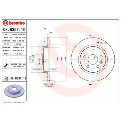 BREMBO brzdový kotouč 08.B357.11, sada 2 ks