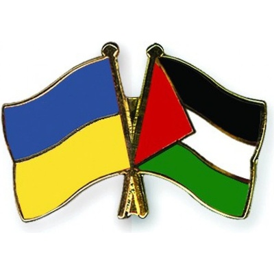 Odznak (pins) 22mm vlajka Ukrajina+Palestina - barevný