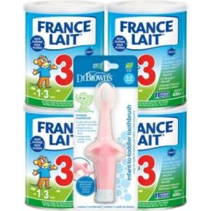 France Lait 3 с желязо + DHA от 1 година 4x400g + Dr. Brown’s Четка за зъби Слонче (IP4995)