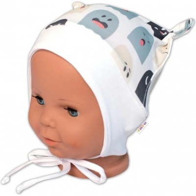 Baby Nellys Kojenecká čepička uzlíček na zavazování Příšerky bílá mátová