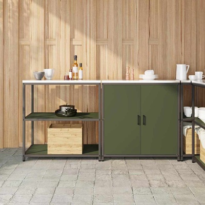 vidaXL Комплект за кухненско съхранение с рафт 2 pcs Маслинено зелено (3392655)