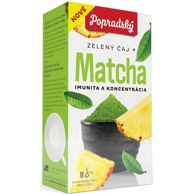 Popradský wellness čaj aromatizovaný zelený čaj Matcha imunita a koncentrace 27 g 18 pyramidových sáčků