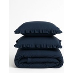 Mila Home Luxury Тъмносиньо двойно удължено спално бельо от памук Renforcé 240x220 cm Ruffle Striped - Mila Home Luxury (MHBDL032D)