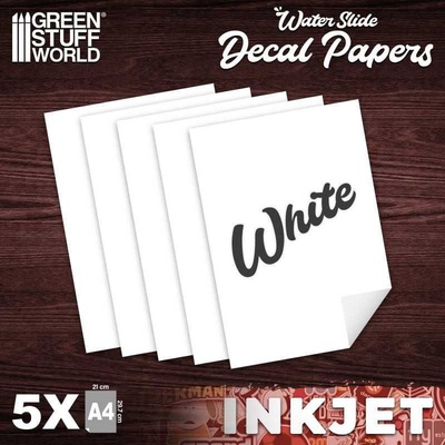 Green Stuff World INKJET Waterslide Decal A4-WHITE pack x5 / INKJET vodolepka A4-BIELA balenie x5 GSW10067