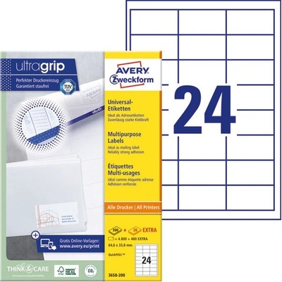 AVERY Етикет AVERY 3658-200 64, 6x33, 8 mm бял универсален 5280 етикета/кутия 200+20 листа/кутия (3658-200)