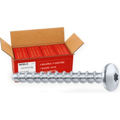 Klimas Wkret-Met 6x40mm - 1 Kartón (4x100 ks) - Skrutka do betónu s hríbovou hlavou TX, WDBLG