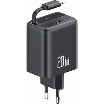 USAMS Мрежово зарядно 20W, Usams, с прибиращ се кабел, USAMS CC233, черно, 80 см, 2 порта ( )