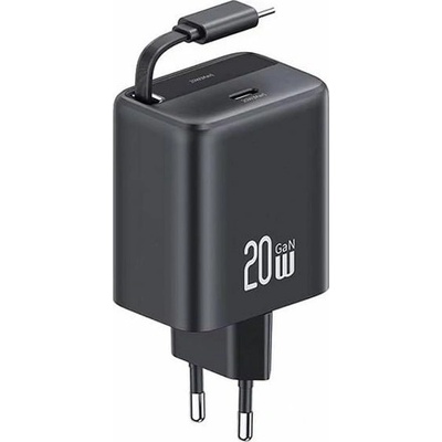 USAMS Мрежово зарядно 20W, Usams, с прибиращ се кабел, USAMS CC233, черно, 80 см, 2 порта ( )