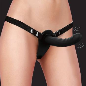 Ouch! Vibrating Rechargeable 10 Speed Silicone Ribbed Strap-On Adjustable Black