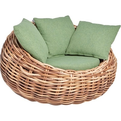 Apple Bee Nízké křeslo Cocoon, 130x130x78 cm, umělý ratan Mocca, sedáky venkovní látka Olefin Green