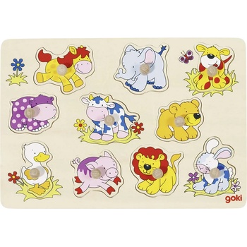 Goki Дървен пъзел с дръжки Goki - Бебета животни (57838)