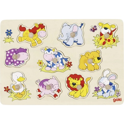 Goki Дървен пъзел с дръжки Goki - Бебета животни (57838)