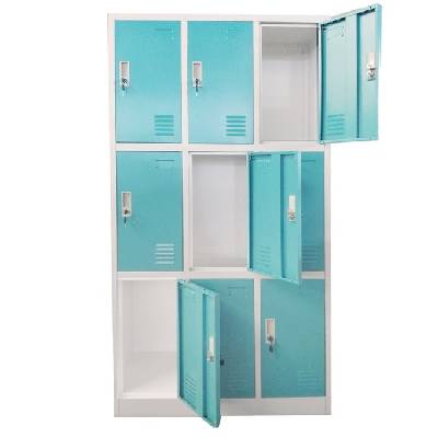 Метален шкаф RFG DZX-076/RAL5018, 9x шкафове, прахово боядисан, метален, заключване, вентилационен отвор, сив/светлосин (DZX-076/RAL5018)