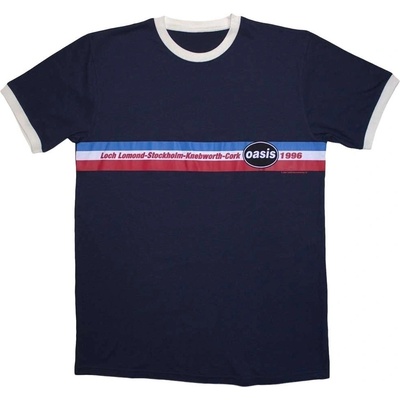 Oasis tričko 1996 Tour Horizontal Stripes Ringer Navy blue