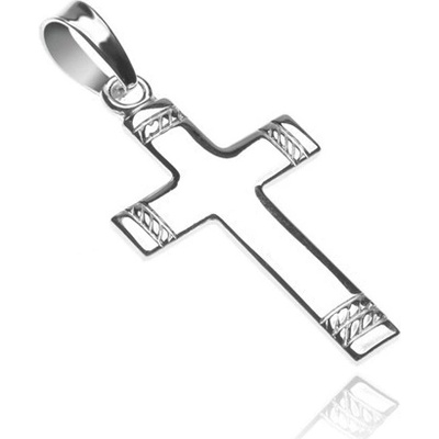 Šperky eshop Stříbrný lesklý přívěsek 925 křížek ovinutá lesklá lanka na cípech X35.3