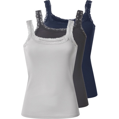 esmara dámský vroubkovaný top s krajkou 3 ks navy modrá / tmavě šedá / světle šedá – Zboží Dáma