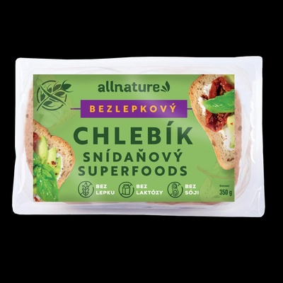 Allnature Bezlepkový chlebík raňajkový superfoods 350 g