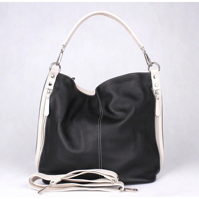 Dámská kožená kabelka na rameno i crossbody 7733 černo-bílá