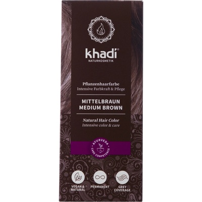 Khadi rastlinná farba na vlasy Stredná hnedá 100 g