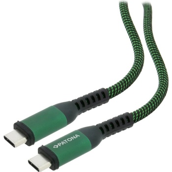 Patona PT1732 USB-C PD 100W, USB-C na USB-C, USB 2.0, Power Delivery 100W, opletený, 0,5m, černo-zelený
