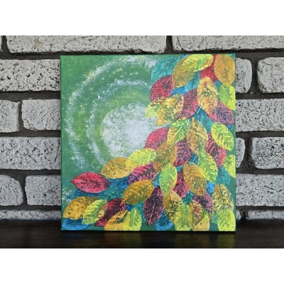 Barevná harmonie listů | originální akrylová malba na plátně | ručně malovaný obraz | 30 × 30 cm