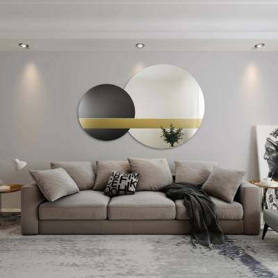 Alfaram Súprava dekoratívnych zrkadiel zlatý panel a čierny lacobel - GOLD MOON 120x80