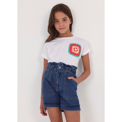 Mayoral Crop top s krátkým rukávem a háčkováním bílé