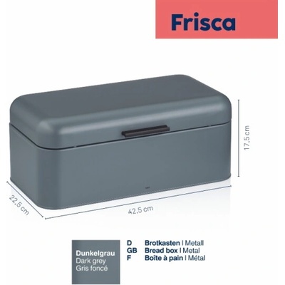Chlebník Frisca kov, šedá 42,5x22,5x17,5 cm KL-12840