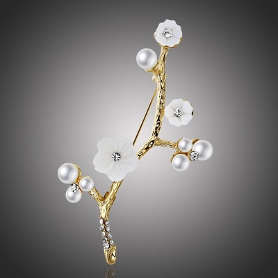 Éternelle brož s perlou a zirkony Maccia květina B2115/AL Zlatá