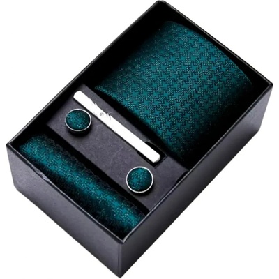 Dárková sada kravata kapesníček spona a manžetové knoflíčky A80 zelená
