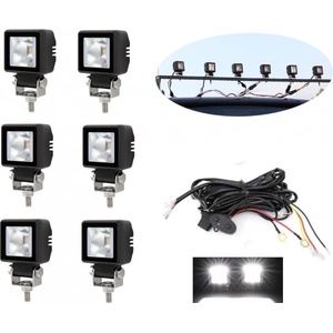 Комплект от 6 броя Лед LED Халогени Лампи с окабеляване Бяла Flood + Бяла DRL Светлина 12V - 24V за Off Road 4X4 SUV джи