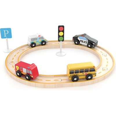 J'adore Hrací set s kolejemi městská vozidla 16 ks