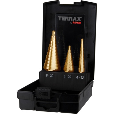 Sada stupňovitých vrtáků HSS-TiN (3ks) RUKO 4-12 mm/ 4-20 mm/ 6-30 mm