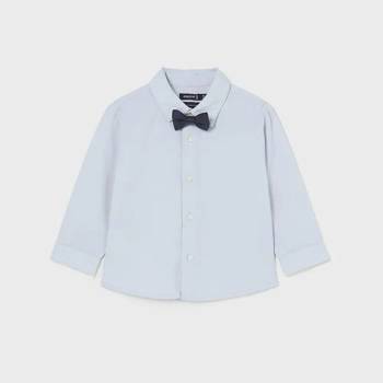MAYORAL Официална риза дълъг ръкав в небесно синьо на бебе момче с папийонка Майорал
