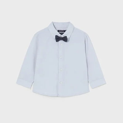 MAYORAL Официална риза дълъг ръкав в небесно синьо на бебе момче с папийонка Майорал