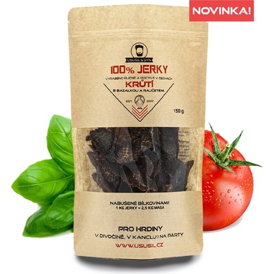Usušil & syn 100% Morčacie Jerky S Bazalkou a paradajkou 150 g