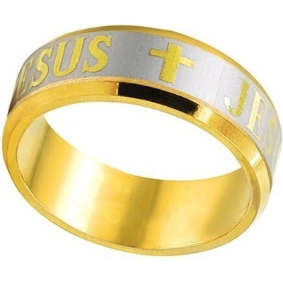 Blingstar Prsten JESUS CROSS Ježíš Nerez ocel Gold/Silver 1104 kříž