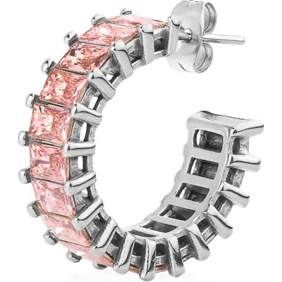 Franco Bene Kruhové stříbrné Crystal náušnice růžové 668