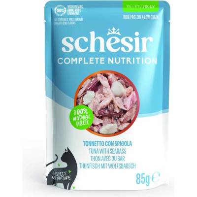 Schesir Complete Nutrition Filet v želé tuňák s mořským vlkem 6 x 85 g