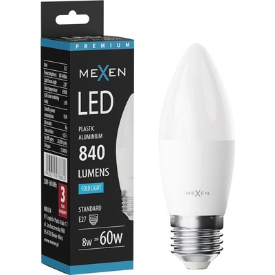 Mexen Nova LED крушка E27, C37, 8W, Студена - 6500K, 840 lm - L102-E27-0865-01 (L102-E27-0865-01)