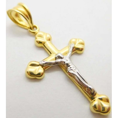 Klenoty Budín Zlatý gravírovaný přívěsek z bílého a žlutého zlata křížek 01658