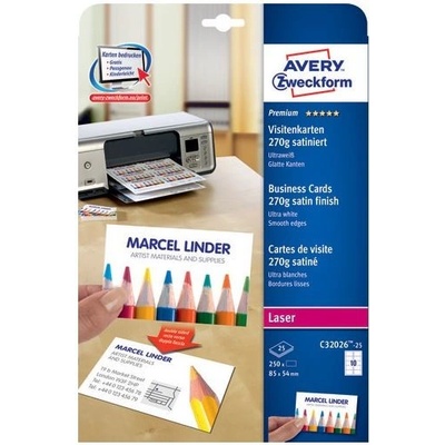 Avery 85x54 mm, 220g, 25 listů, saténové, jasně bílé C32026-25
