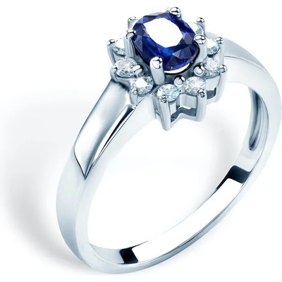 SAVICKI Годежен пръстен със страничен камък: бяло злато. син сапфир. диаманти