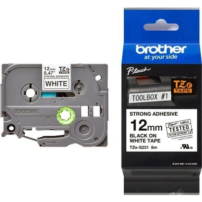 páska BROTHER TZS231 čierne písmo, biela páska extra lepivá ADHESIVE Tape (12mm) TZES231
